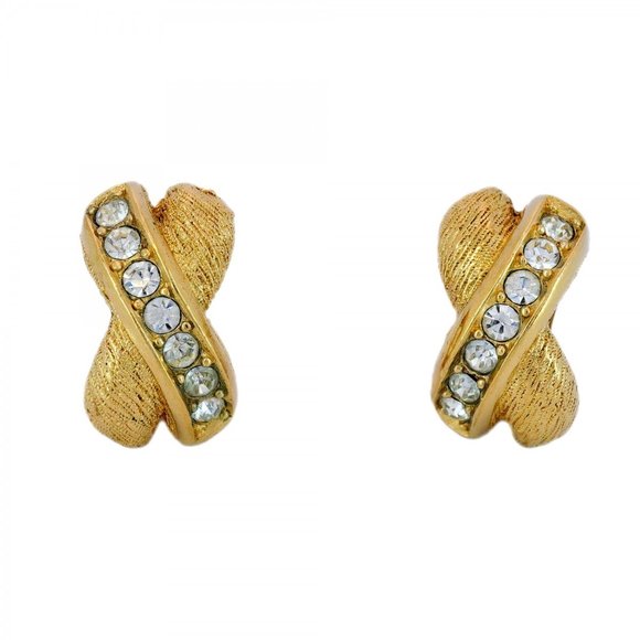 Christian Dior Earrings, GP Plated, Rhinestone, Gold, Women's - Picture 1 of 6